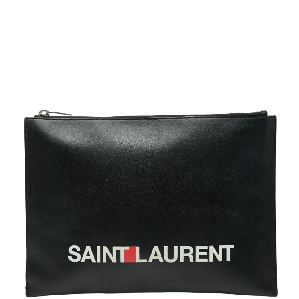 Saint Laurent calfskin leather logo zipped tablet pouch black